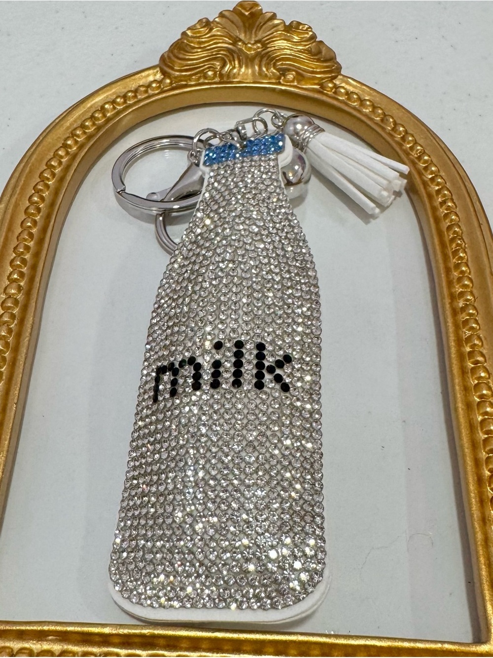 New Rhinestone Milk Bottle Keychain